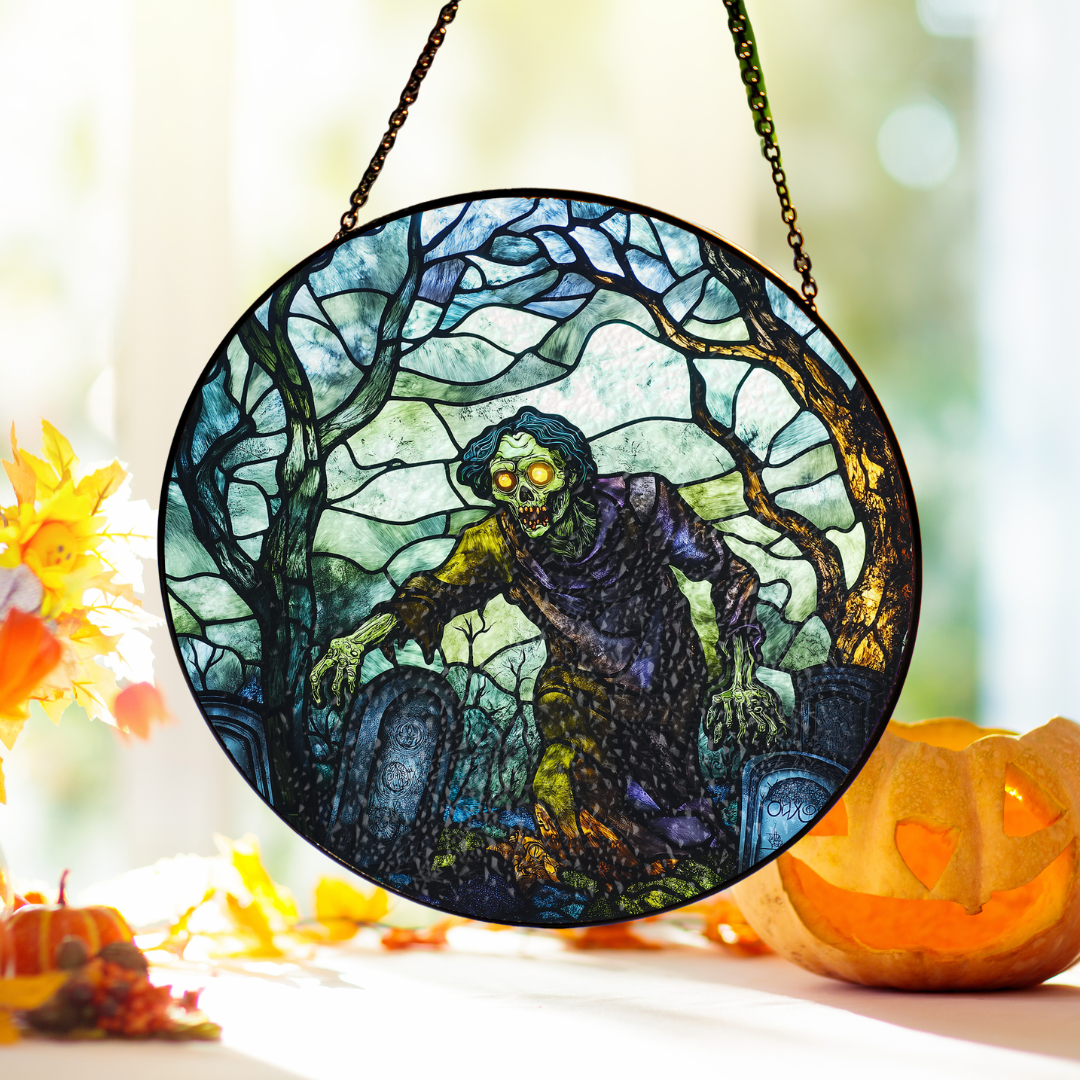 Halloween Suncatcher, Spooky Stained Glass Window Decor, Home and Party Decoration, HLW004