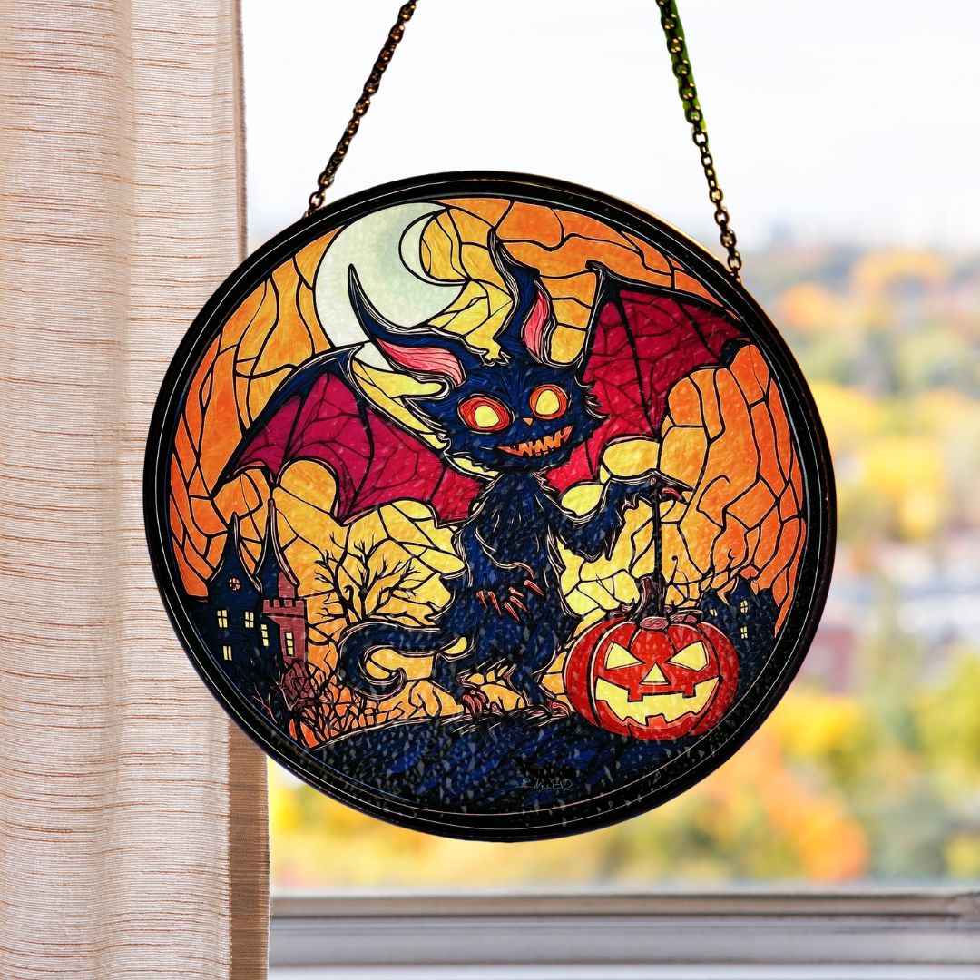 Halloween Suncatcher, Spooky Stained Glass Window Decor, Home and Party Decoration, HLW013