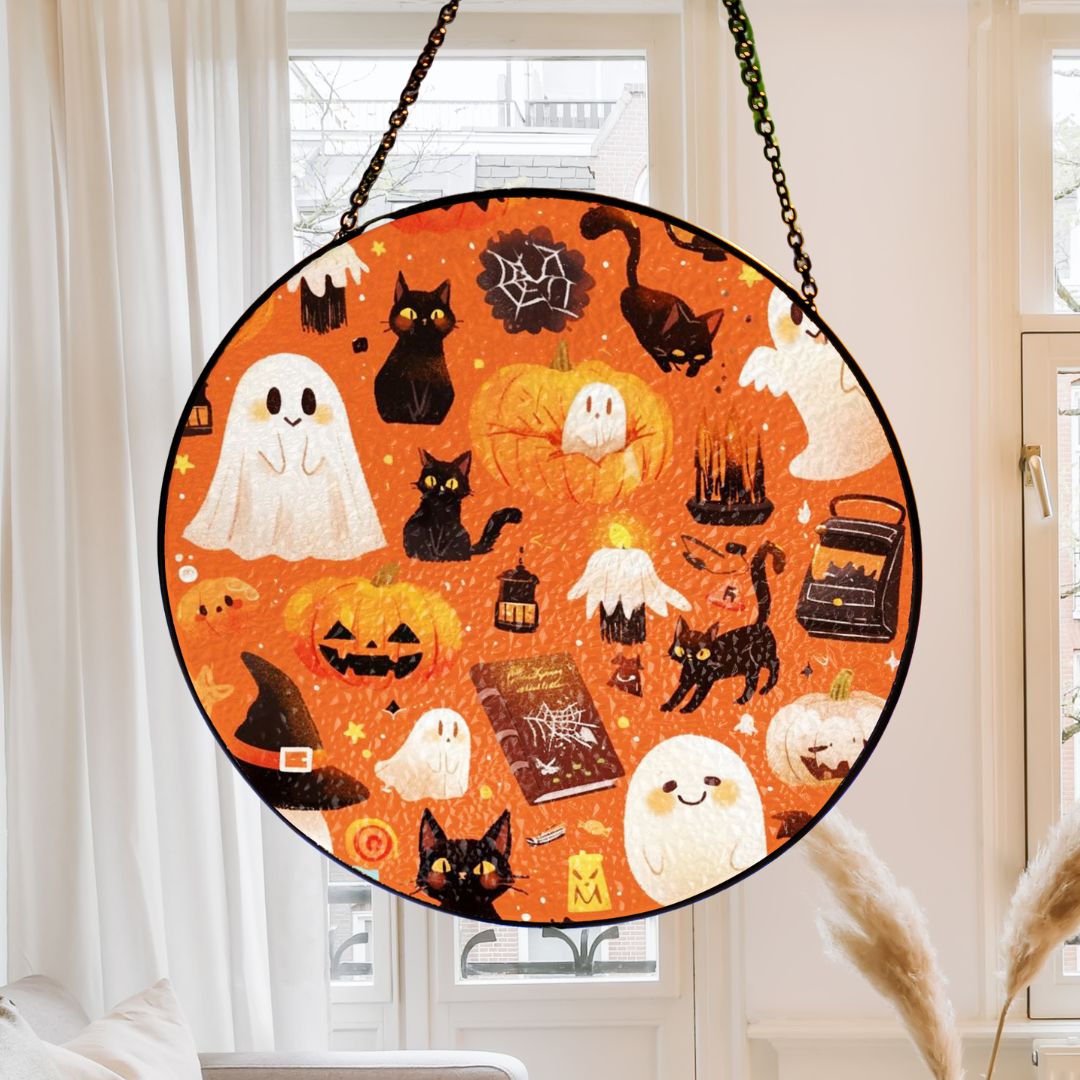 Halloween Suncatcher, Spooky Stained Glass Window Decor, Home and Party Decoration, HLW030