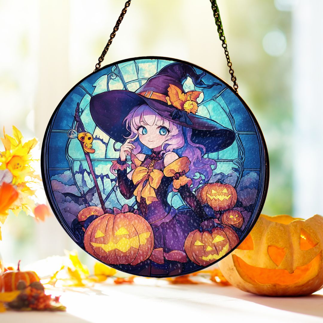 Halloween Suncatcher, Spooky Stained Glass Window Decor, Home and Party Decoration, HLW025