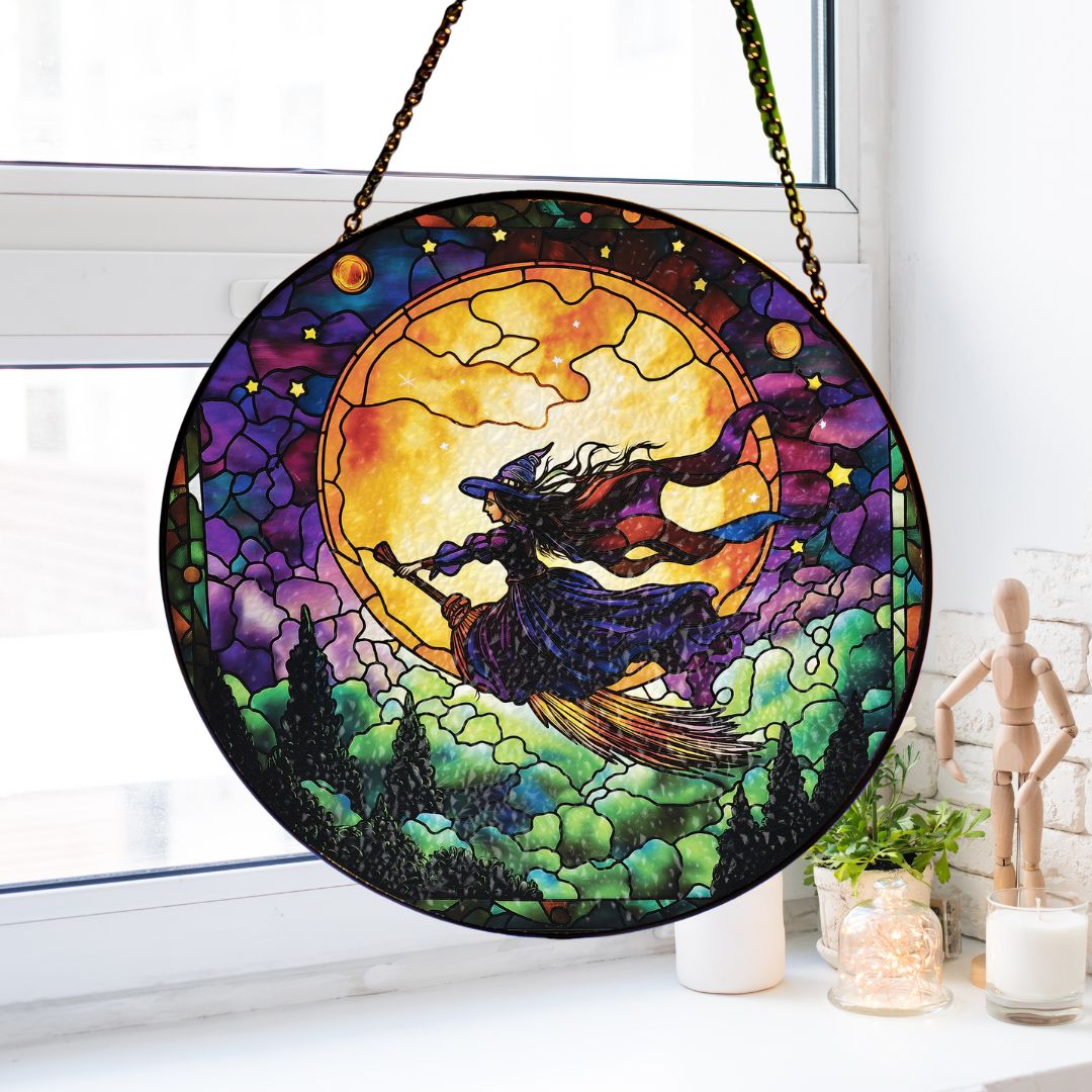 Halloween Suncatcher, Spooky Stained Glass Window Decor, Home and Party Decoration, HLW008