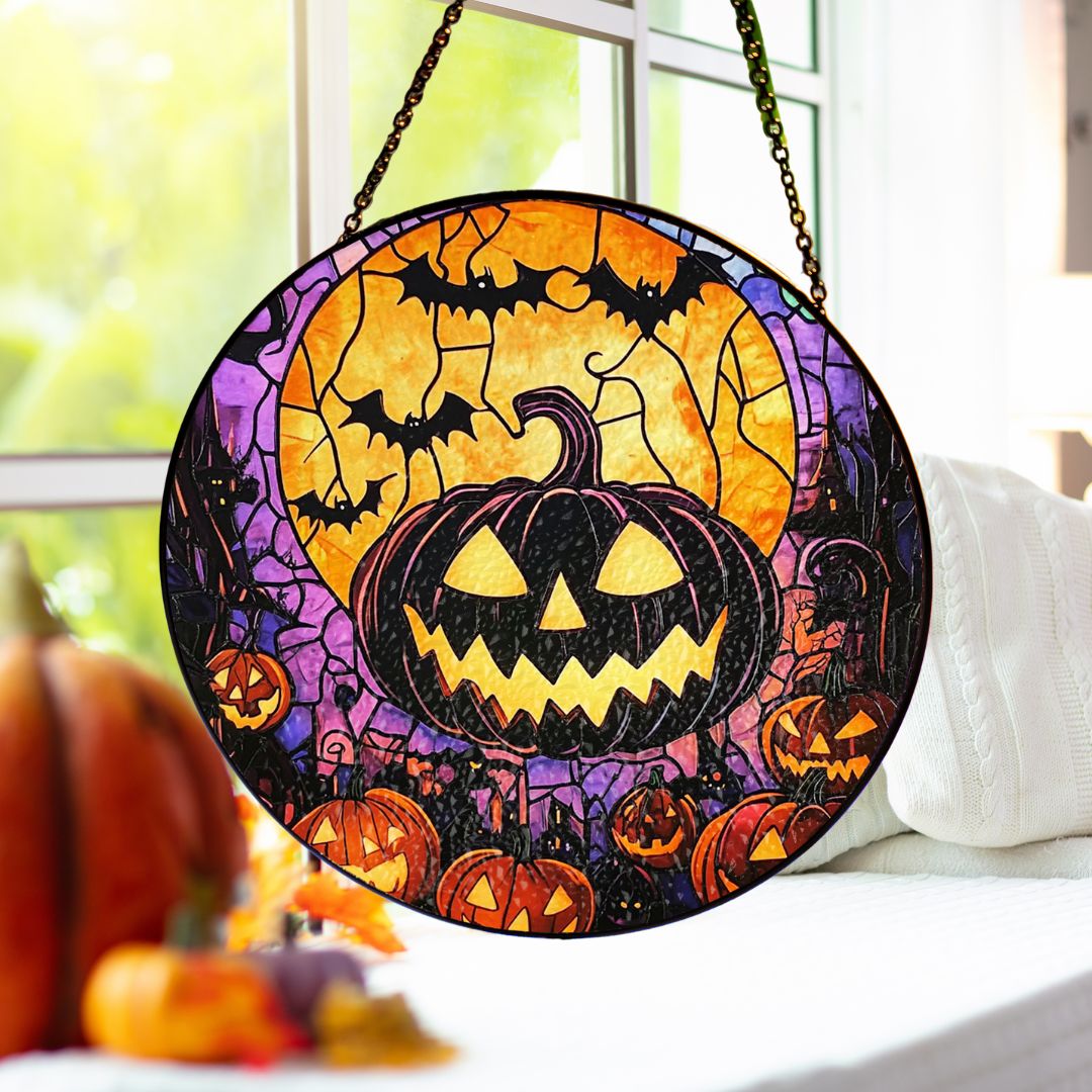 Halloween Suncatcher, Spooky Stained Glass Window Decor, Home and Party Decoration, HLW018