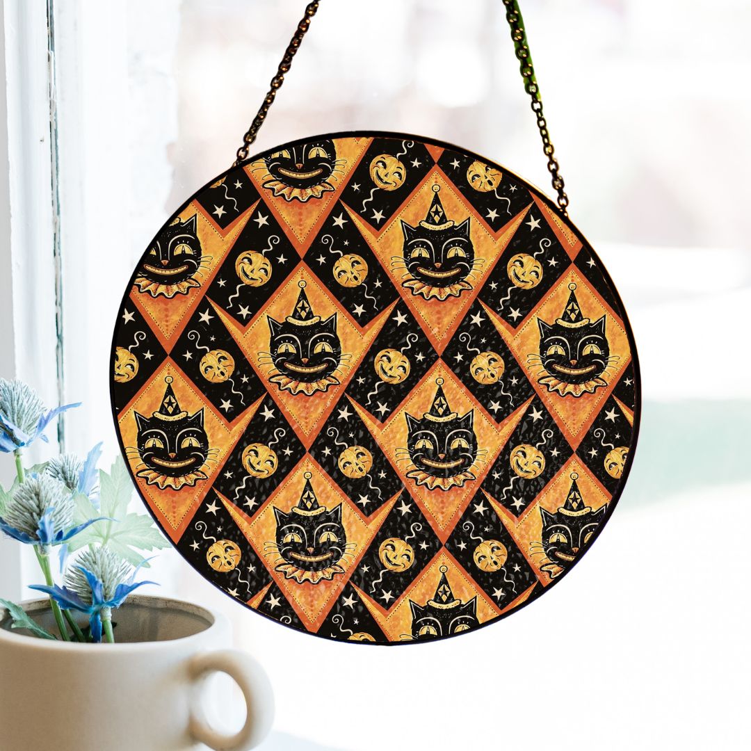 Halloween Suncatcher, Spooky Stained Glass Window Decor, Home and Party Decoration, HLW026