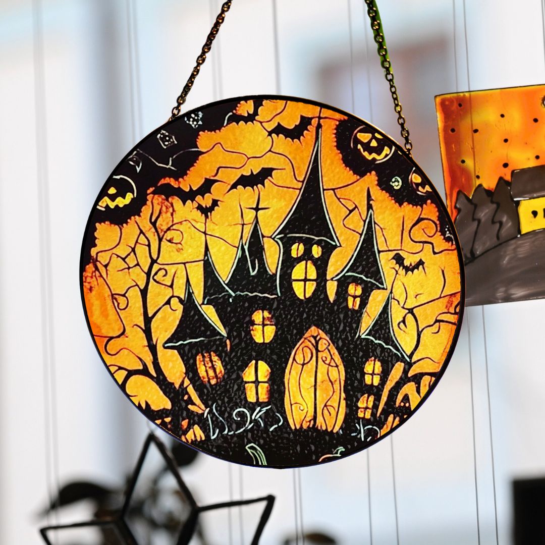 Halloween Suncatcher, Spooky Stained Glass Window Decor, Home and Party Decoration, HLW019