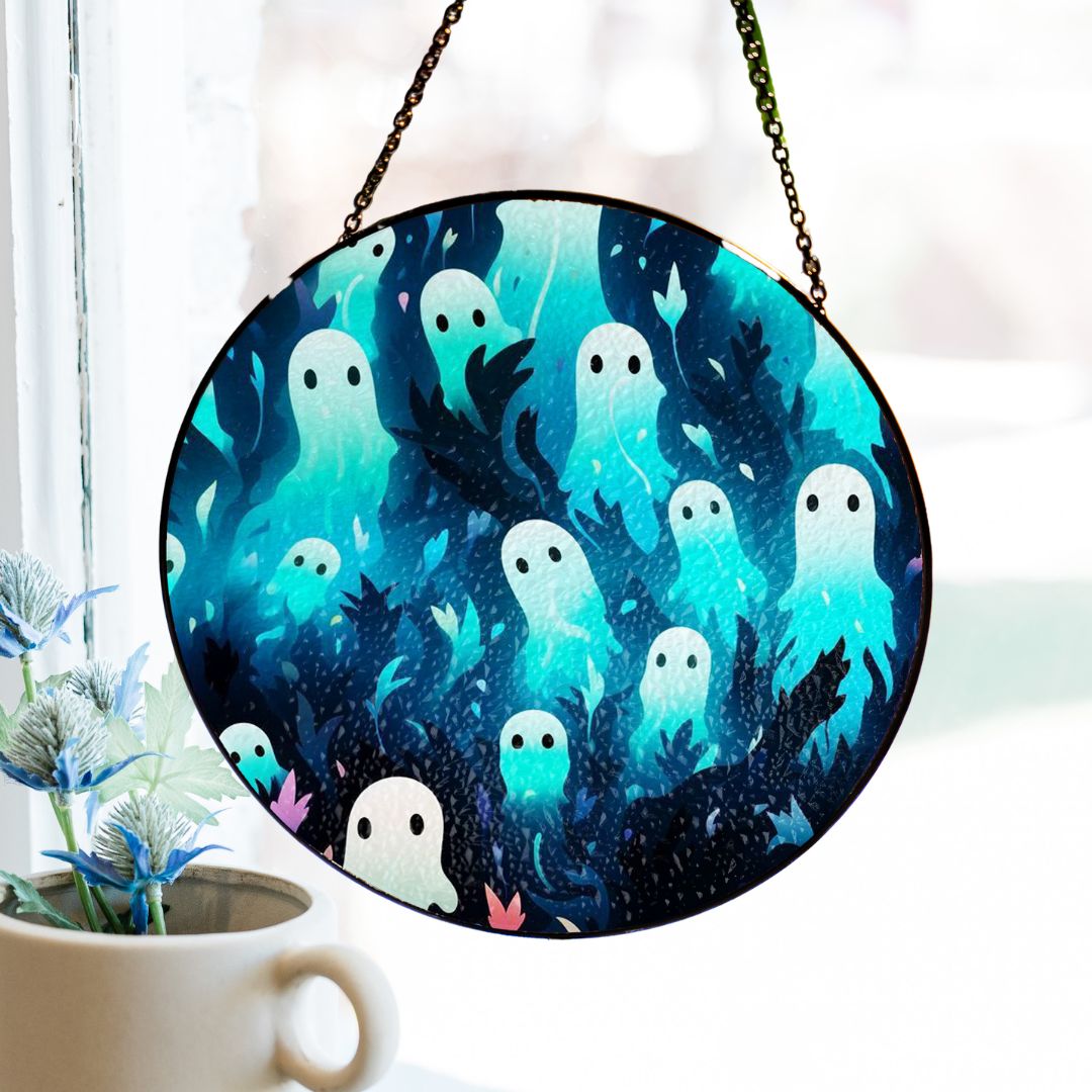 Halloween Suncatcher, Spooky Stained Glass Window Decor, Home and Party Decoration, HLW033