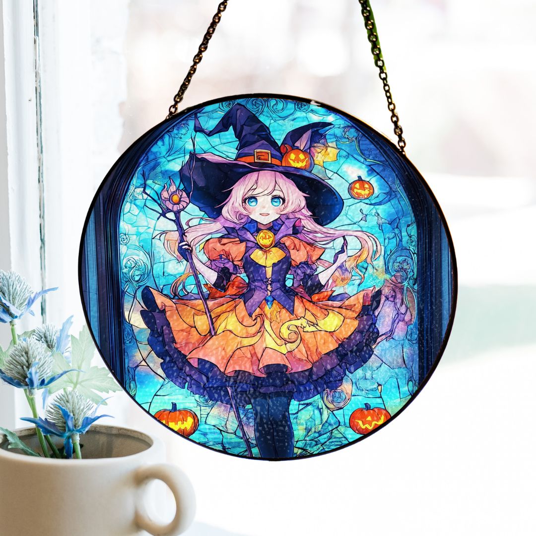 Halloween Suncatcher, Spooky Stained Glass Window Decor, Home and Party Decoration, HLW023