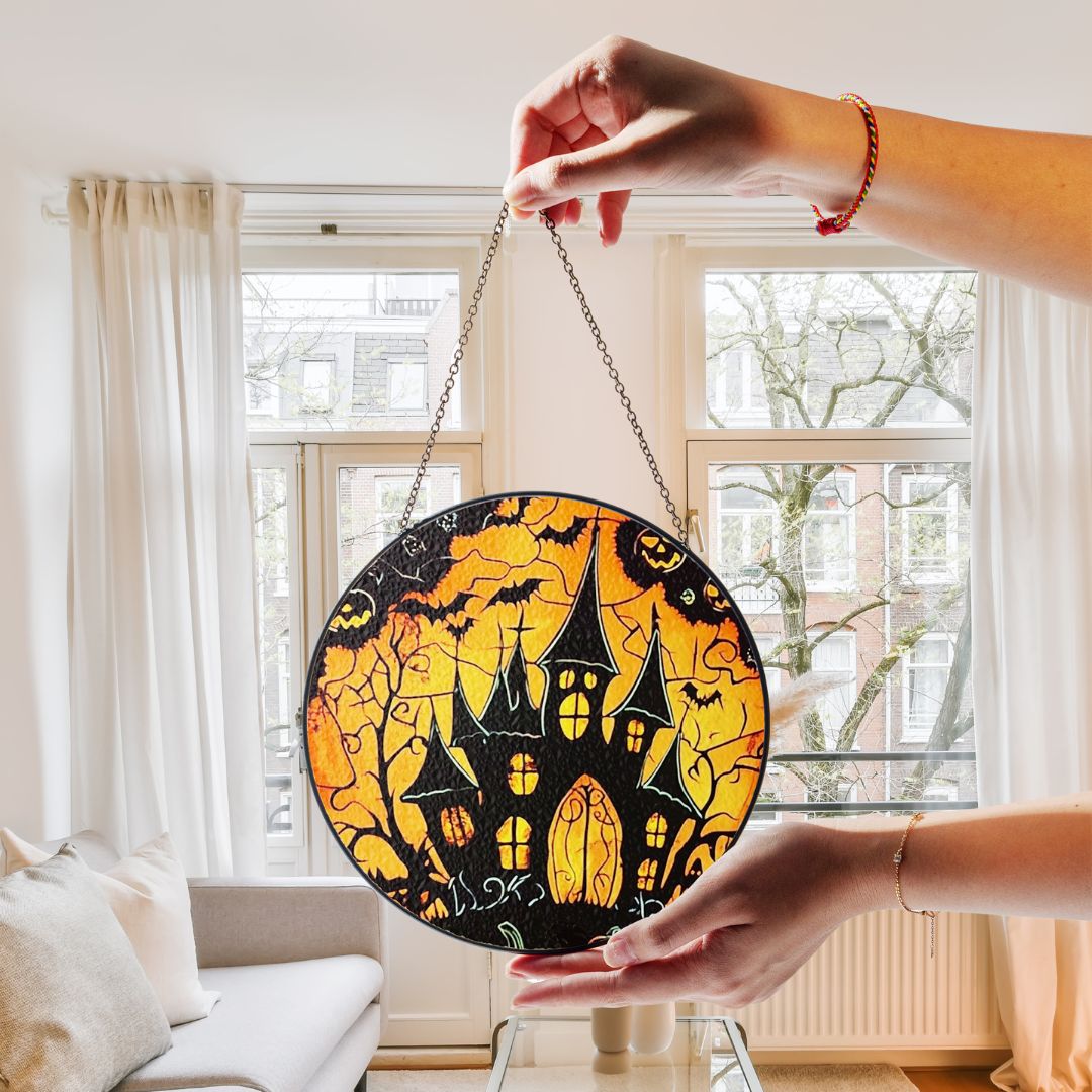 Halloween Suncatcher, Spooky Stained Glass Window Decor, Home and Party Decoration, HLW019