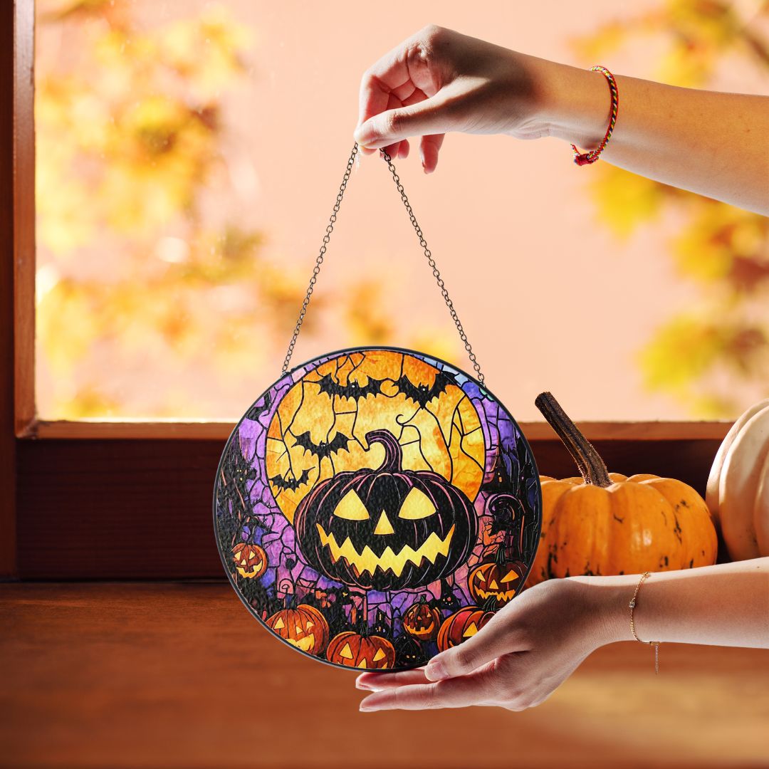Halloween Suncatcher, Spooky Stained Glass Window Decor, Home and Party Decoration, HLW018