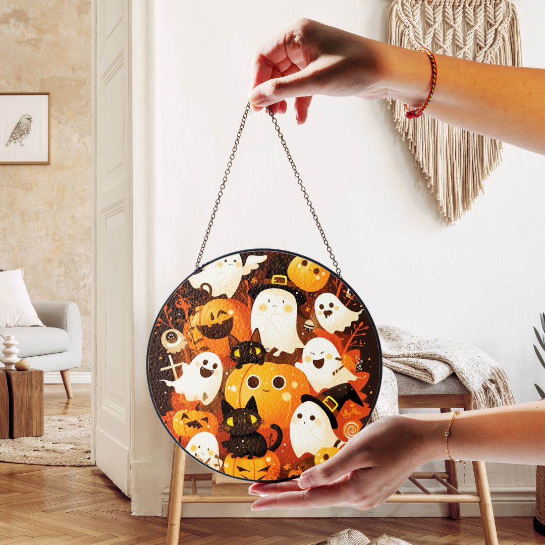 Halloween Suncatcher, Spooky Stained Glass Window Decor, Home and Party Decoration, HLW031
