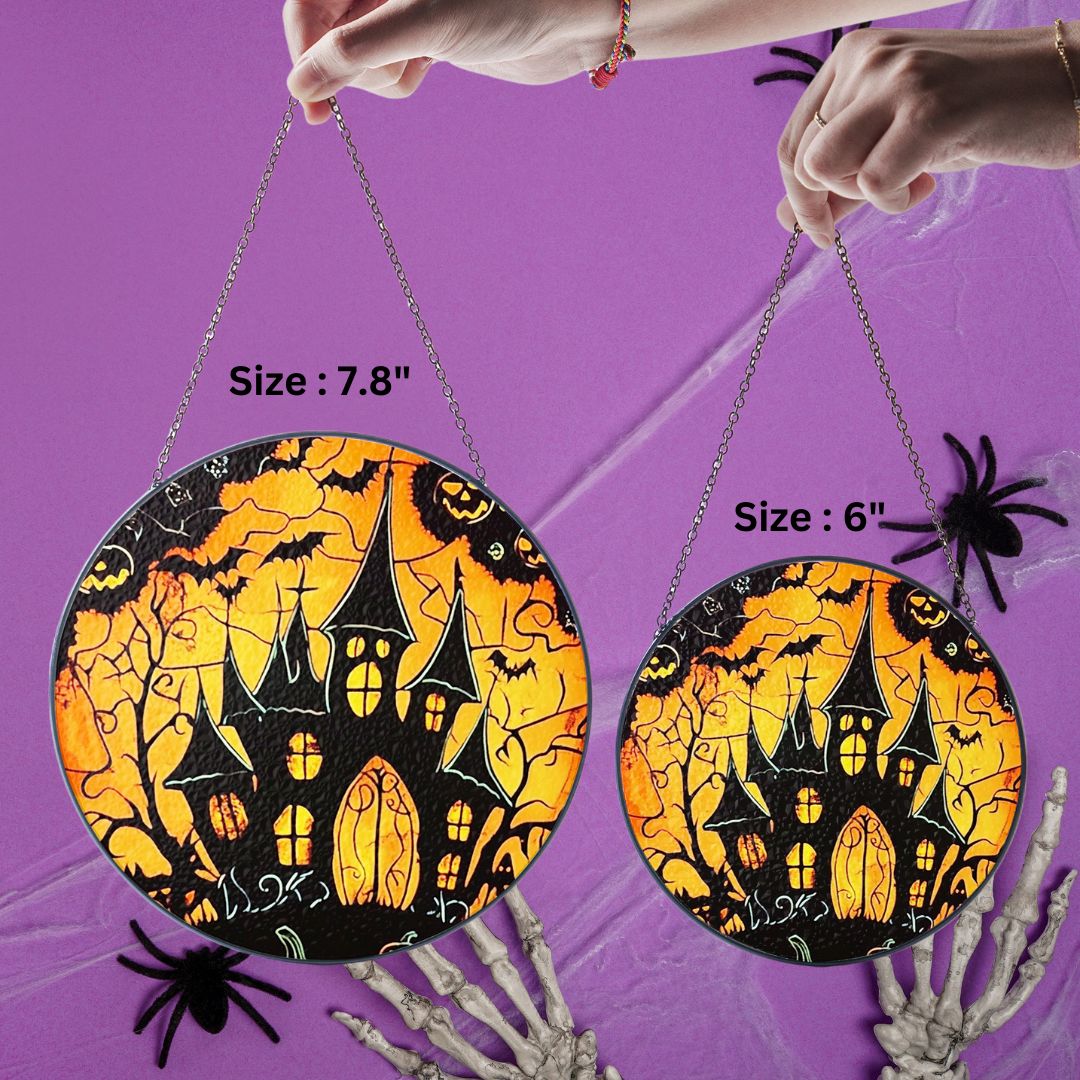 Halloween Suncatcher, Spooky Stained Glass Window Decor, Home and Party Decoration, HLW019