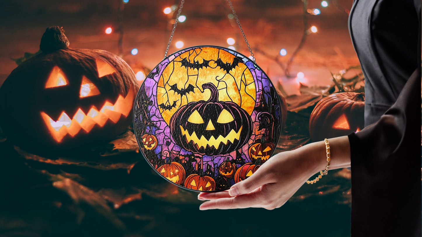 Halloween Suncatcher, Spooky Stained Glass Window Decor, Home and Party Decoration, HLW018