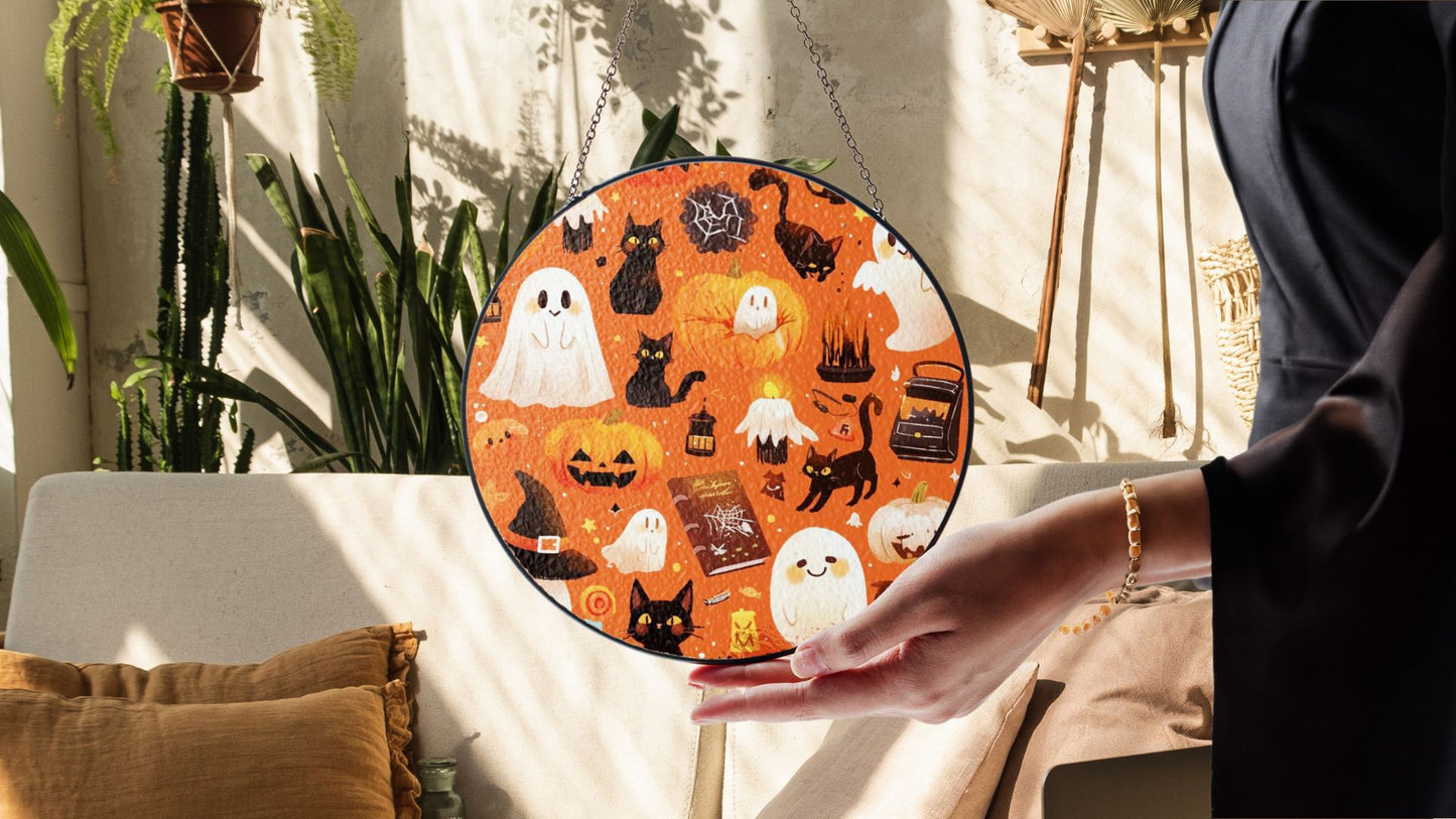 Halloween Suncatcher, Spooky Stained Glass Window Decor, Home and Party Decoration, HLW030