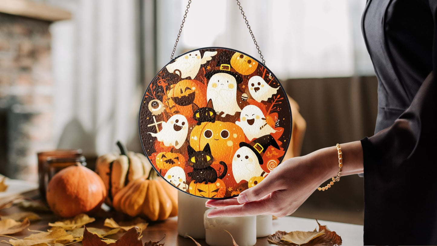 Halloween Suncatcher, Spooky Stained Glass Window Decor, Home and Party Decoration, HLW031