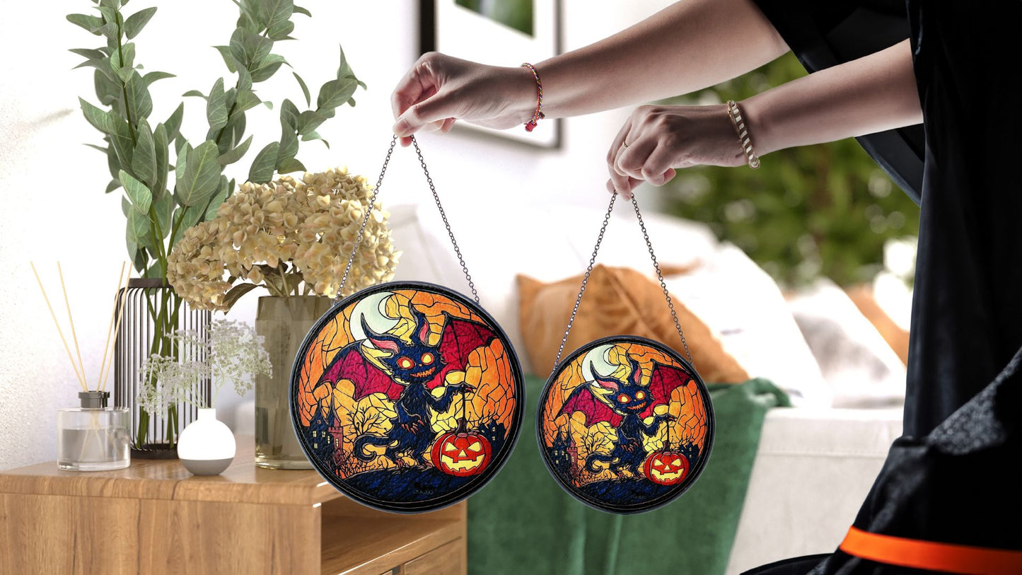 Halloween Suncatcher, Spooky Stained Glass Window Decor, Home and Party Decoration, HLW013