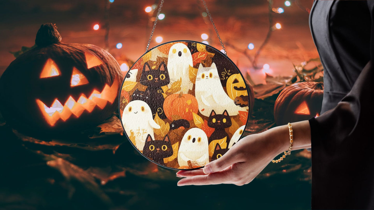 Halloween Suncatcher, Spooky Stained Glass Window Decor, Home and Party Decoration, HLW032