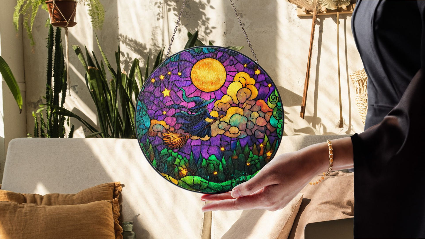Halloween Suncatcher, Spooky Stained Glass Window Decor, Home and Party Decoration, HLW009