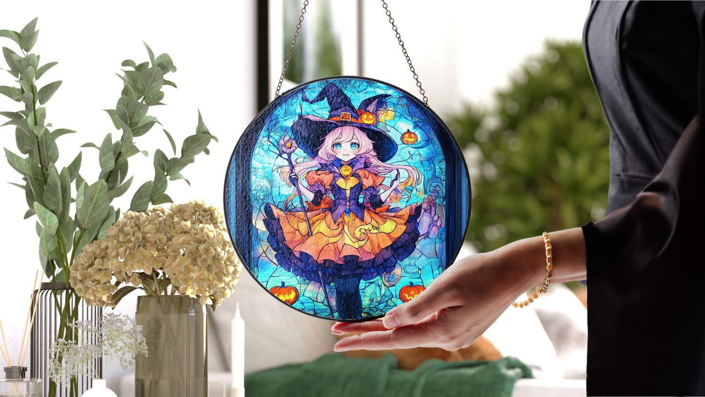 Halloween Suncatcher, Spooky Stained Glass Window Decor, Home and Party Decoration, HLW023