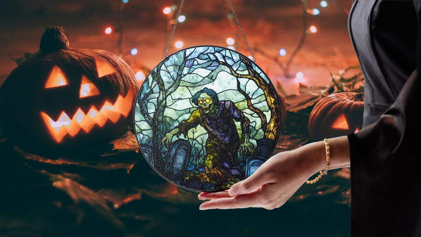 Halloween Suncatcher, Spooky Stained Glass Window Decor, Home and Party Decoration, HLW004