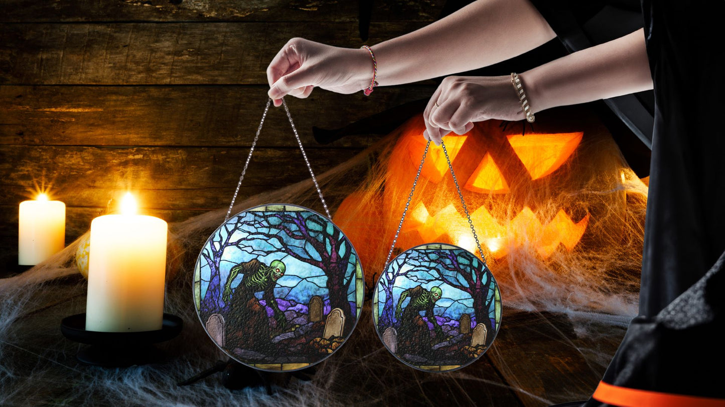 Halloween Suncatcher, Spooky Stained Glass Window Decor, Home and Party Decoration, HLW005