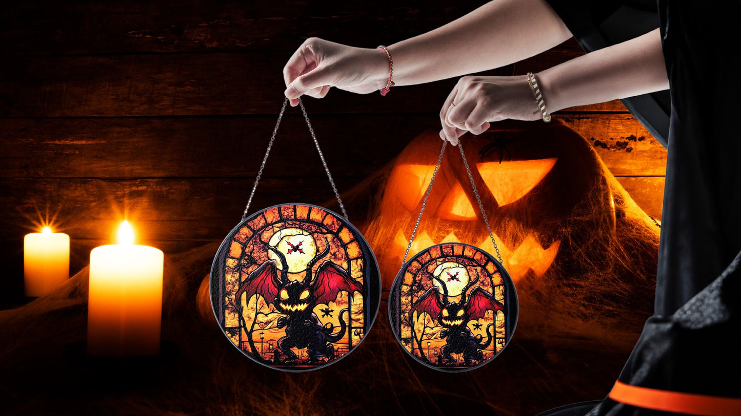 Halloween Suncatcher, Spooky Stained Glass Window Decor, Home and Party Decoration, HLW020