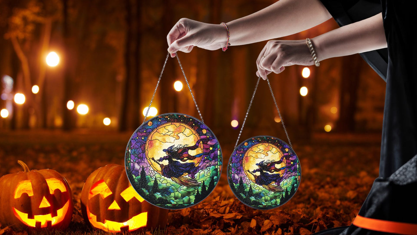 Halloween Suncatcher, Spooky Stained Glass Window Decor, Home and Party Decoration, HLW008