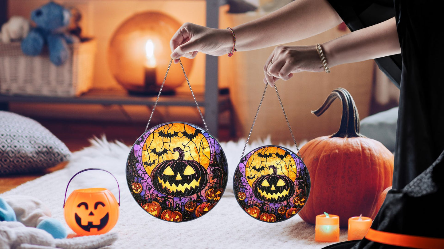 Halloween Suncatcher, Spooky Stained Glass Window Decor, Home and Party Decoration, HLW018
