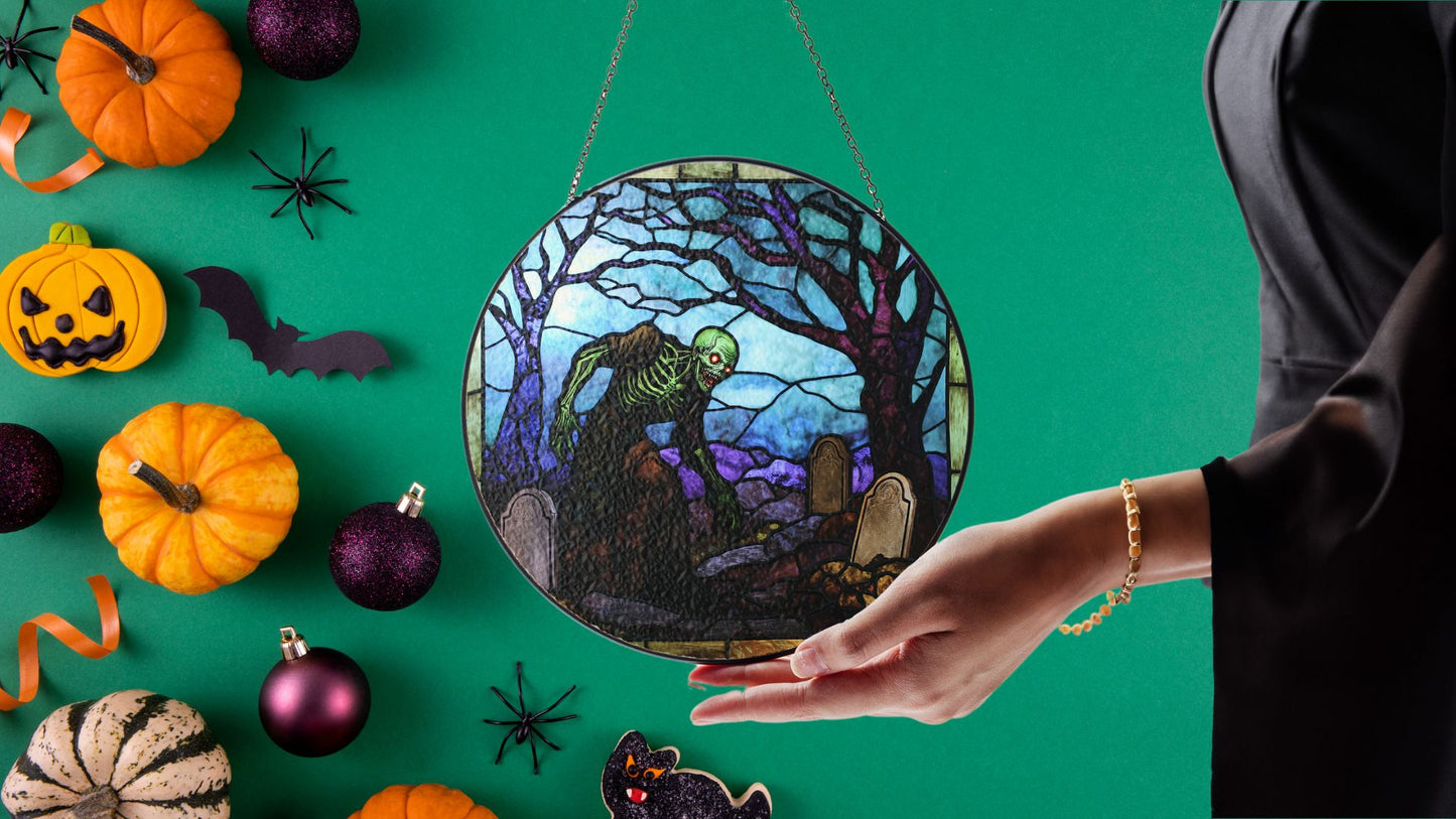 Halloween Suncatcher, Spooky Stained Glass Window Decor, Home and Party Decoration, HLW005