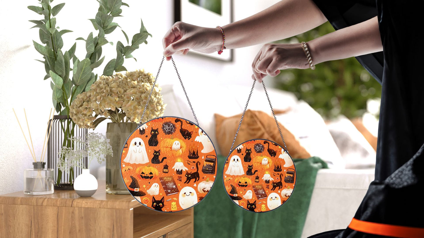 Halloween Suncatcher, Spooky Stained Glass Window Decor, Home and Party Decoration, HLW030