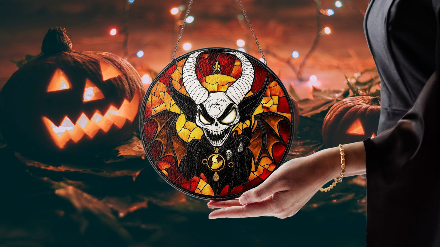 Halloween Suncatcher, Spooky Stained Glass Window Decor, Home and Party Decoration, HLW014