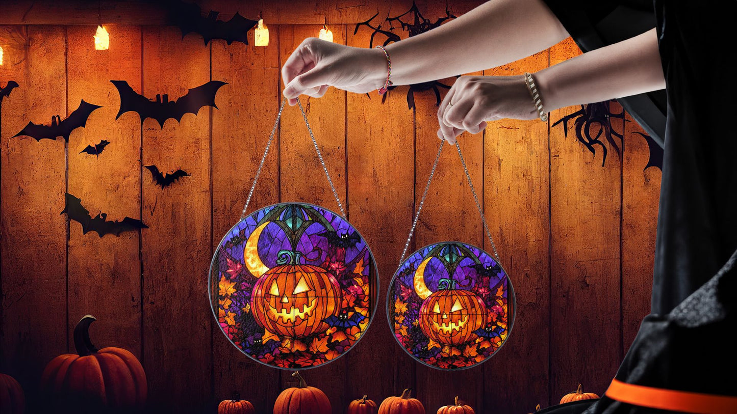 Halloween Suncatcher, Spooky Stained Glass Window Decor, Home and Party Decoration, HLW006