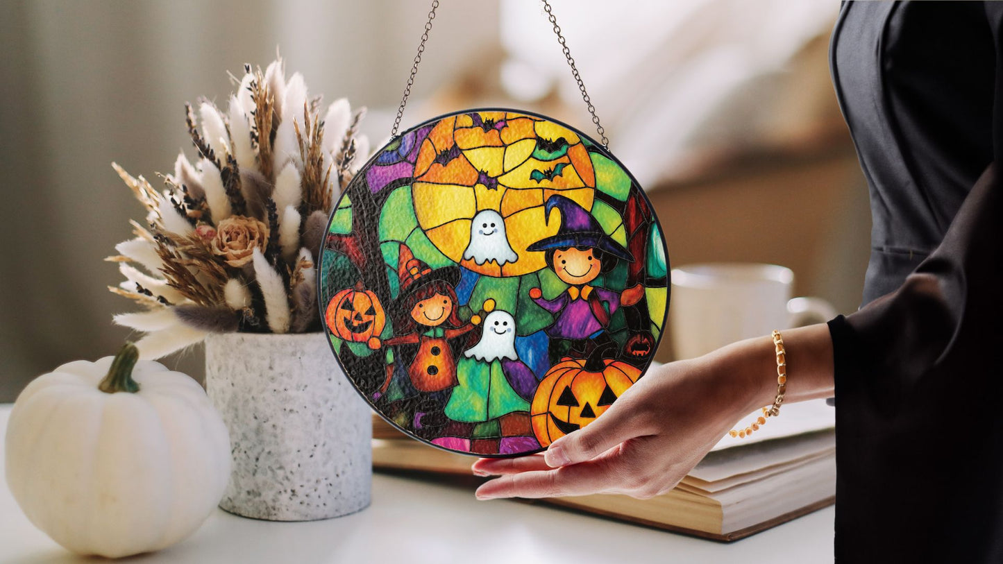 Halloween Suncatcher, Spooky Stained Glass Window Decor, Home and Party Decoration, HLW007