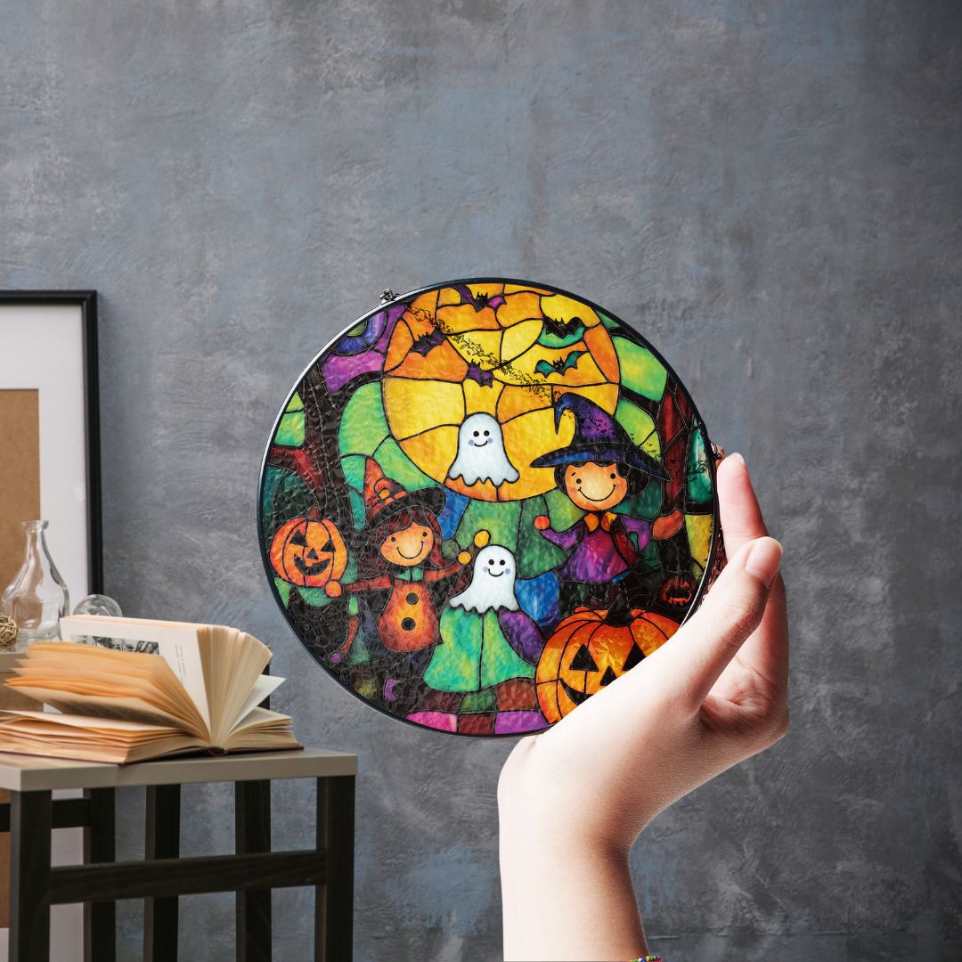 Halloween Suncatcher, Spooky Stained Glass Window Decor, Home and Party Decoration, HLW007