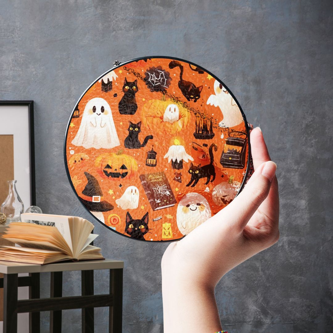 Halloween Suncatcher, Spooky Stained Glass Window Decor, Home and Party Decoration, HLW030