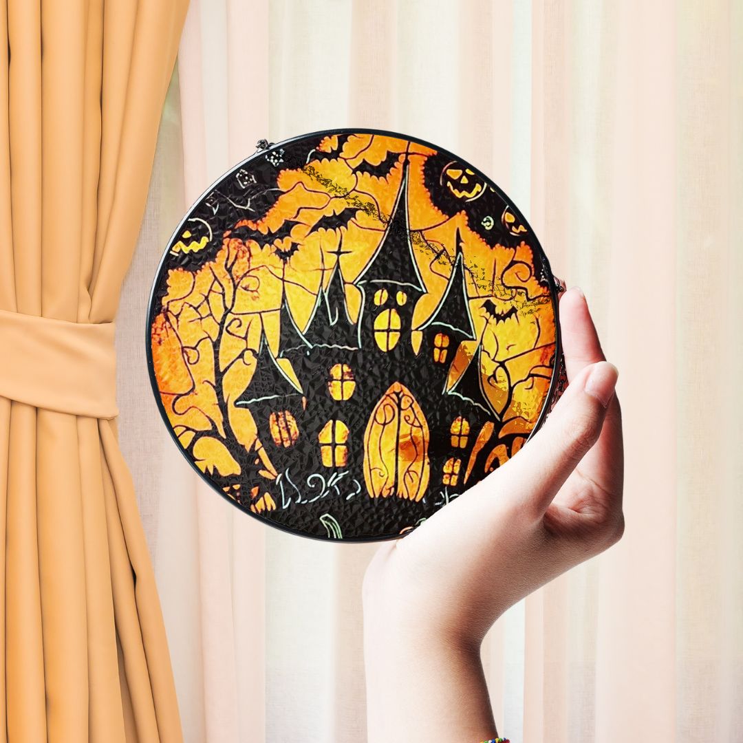Halloween Suncatcher, Spooky Stained Glass Window Decor, Home and Party Decoration, HLW019