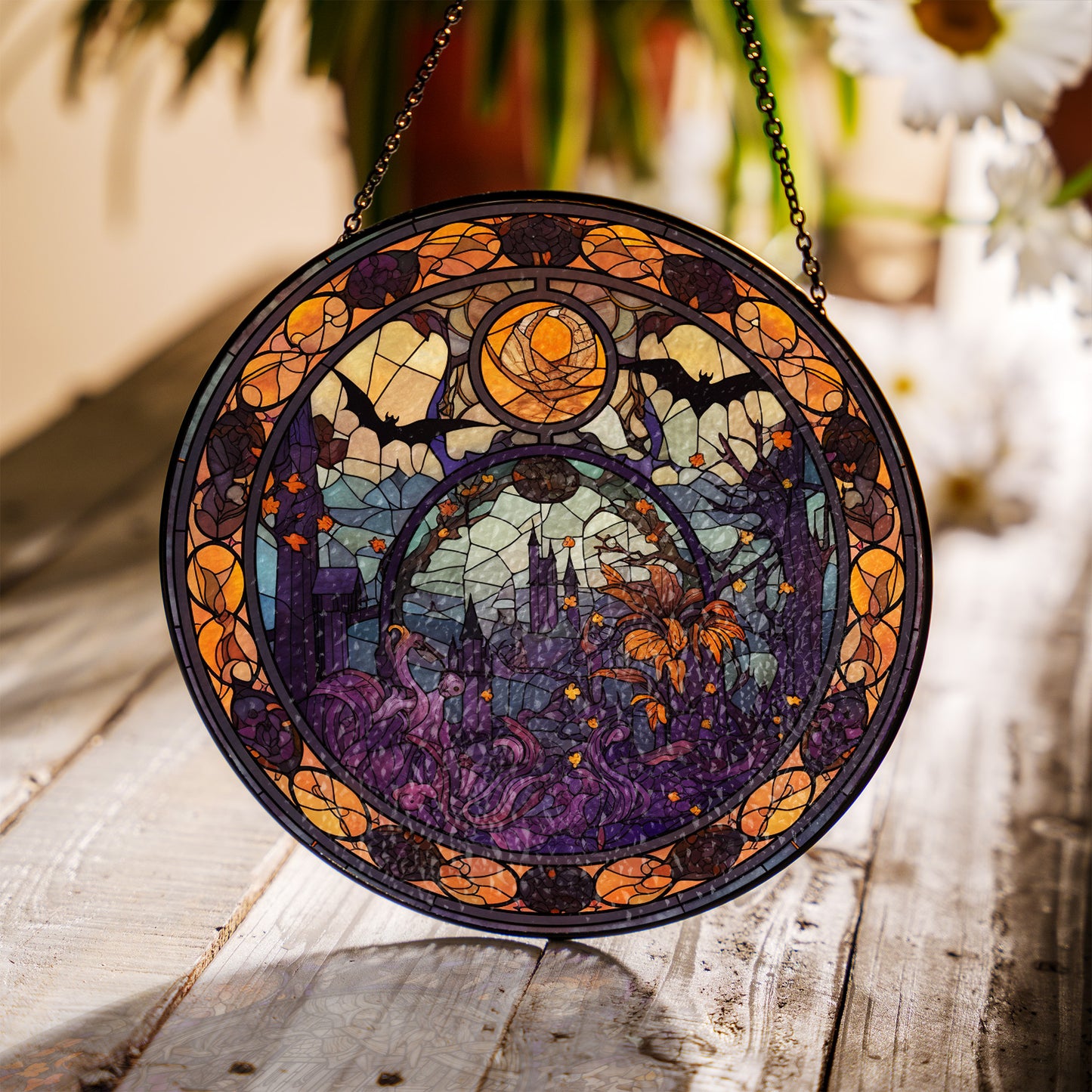 Halloween Suncatcher, Spooky Stained Glass Window Decor, Home and Party Decoration, HLW001
