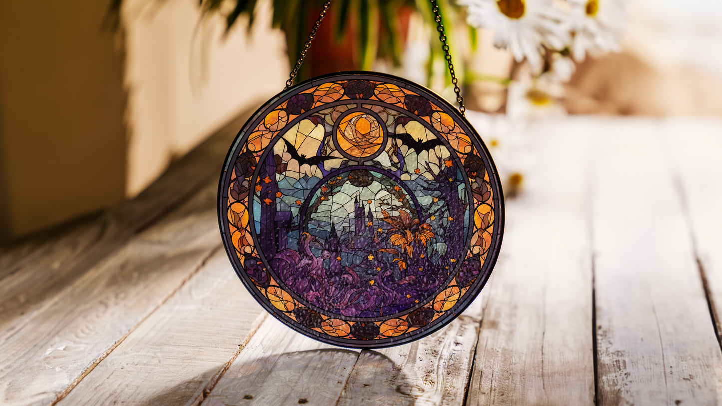 Halloween Suncatcher, Spooky Stained Glass Window Decor, Home and Party Decoration, HLW001