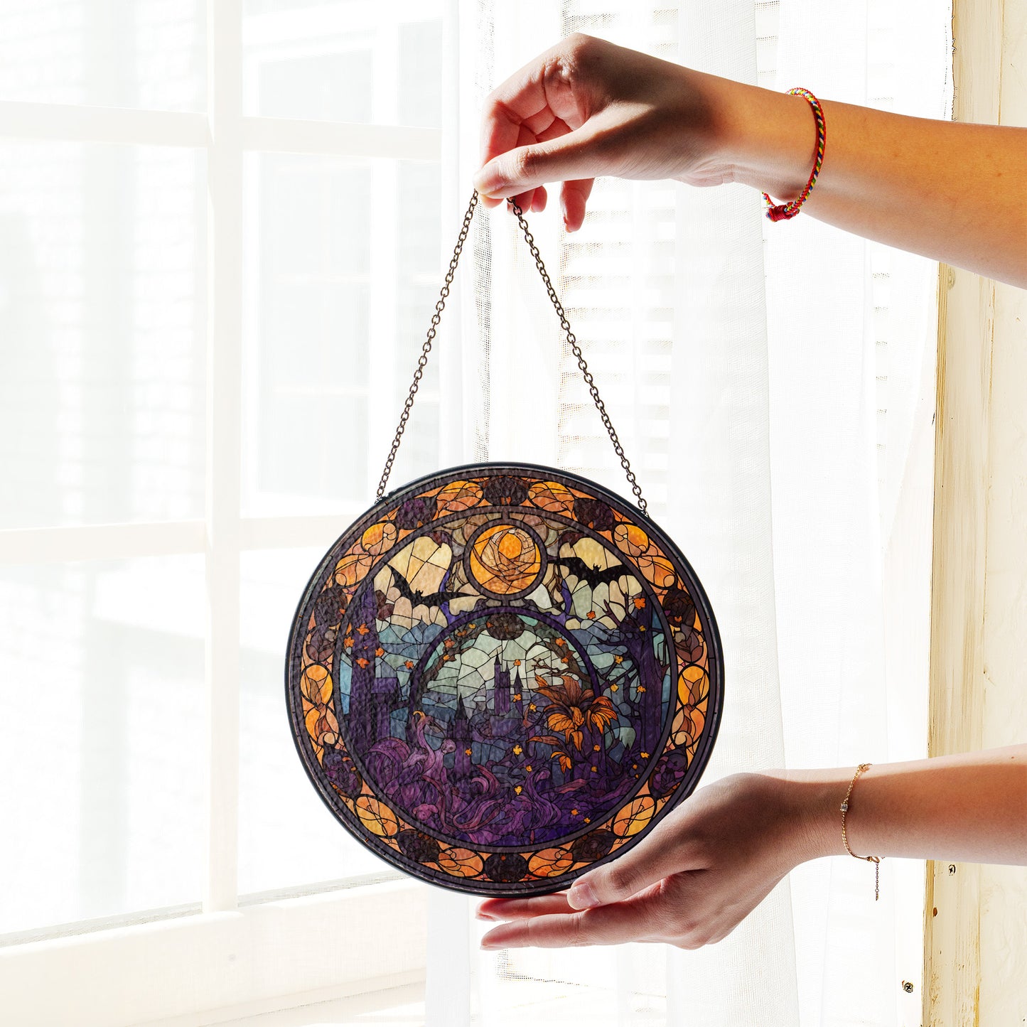 Halloween Suncatcher, Spooky Stained Glass Window Decor, Home and Party Decoration, HLW001