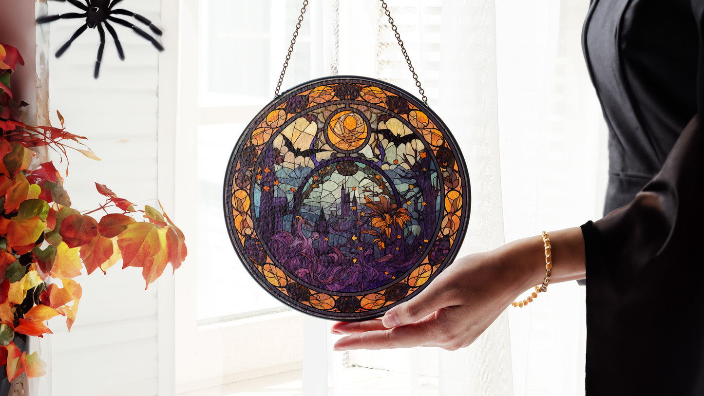 Halloween Suncatcher, Spooky Stained Glass Window Decor, Home and Party Decoration, HLW001