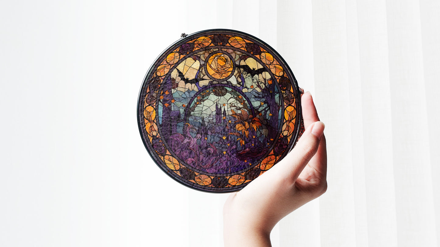 Halloween Suncatcher, Spooky Stained Glass Window Decor, Home and Party Decoration, HLW001