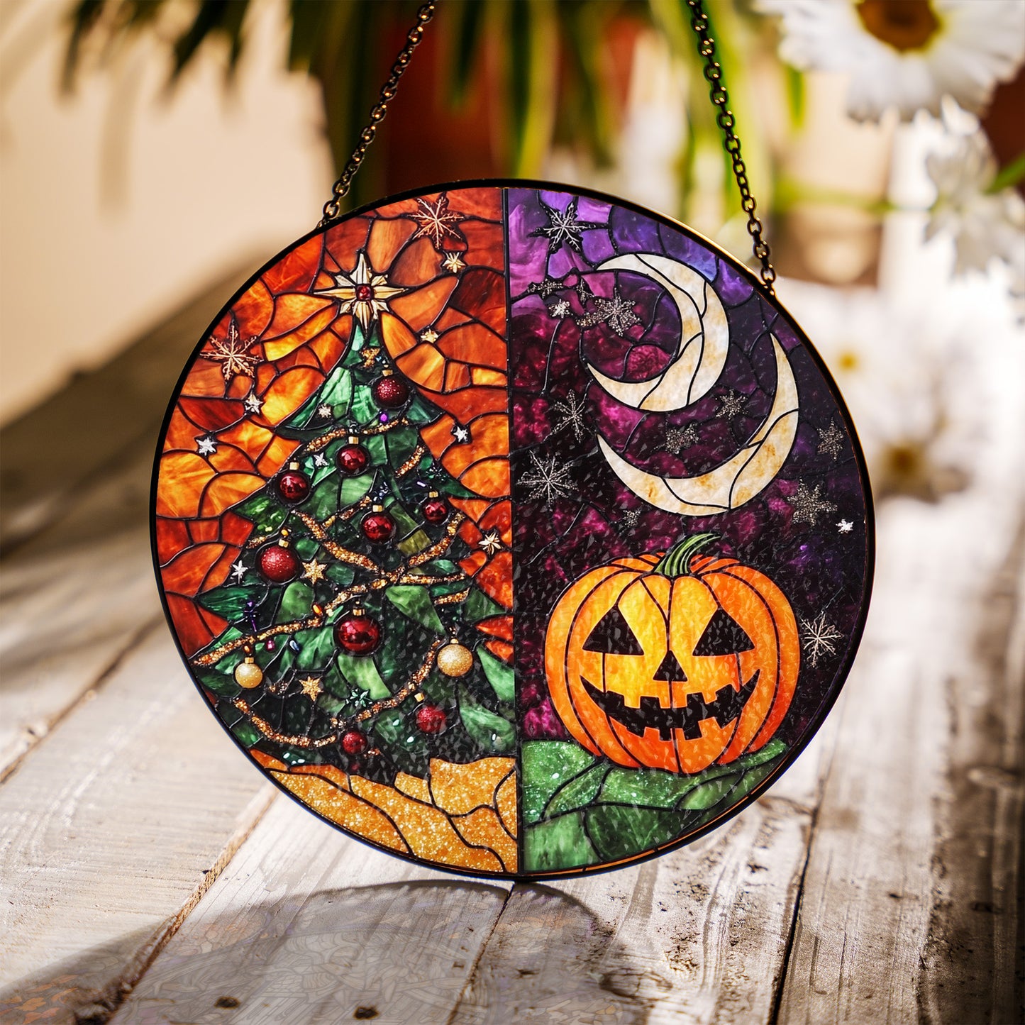 Halloween Suncatcher, Spooky Stained Glass Window Decor, Home and Party Decoration, HLW002
