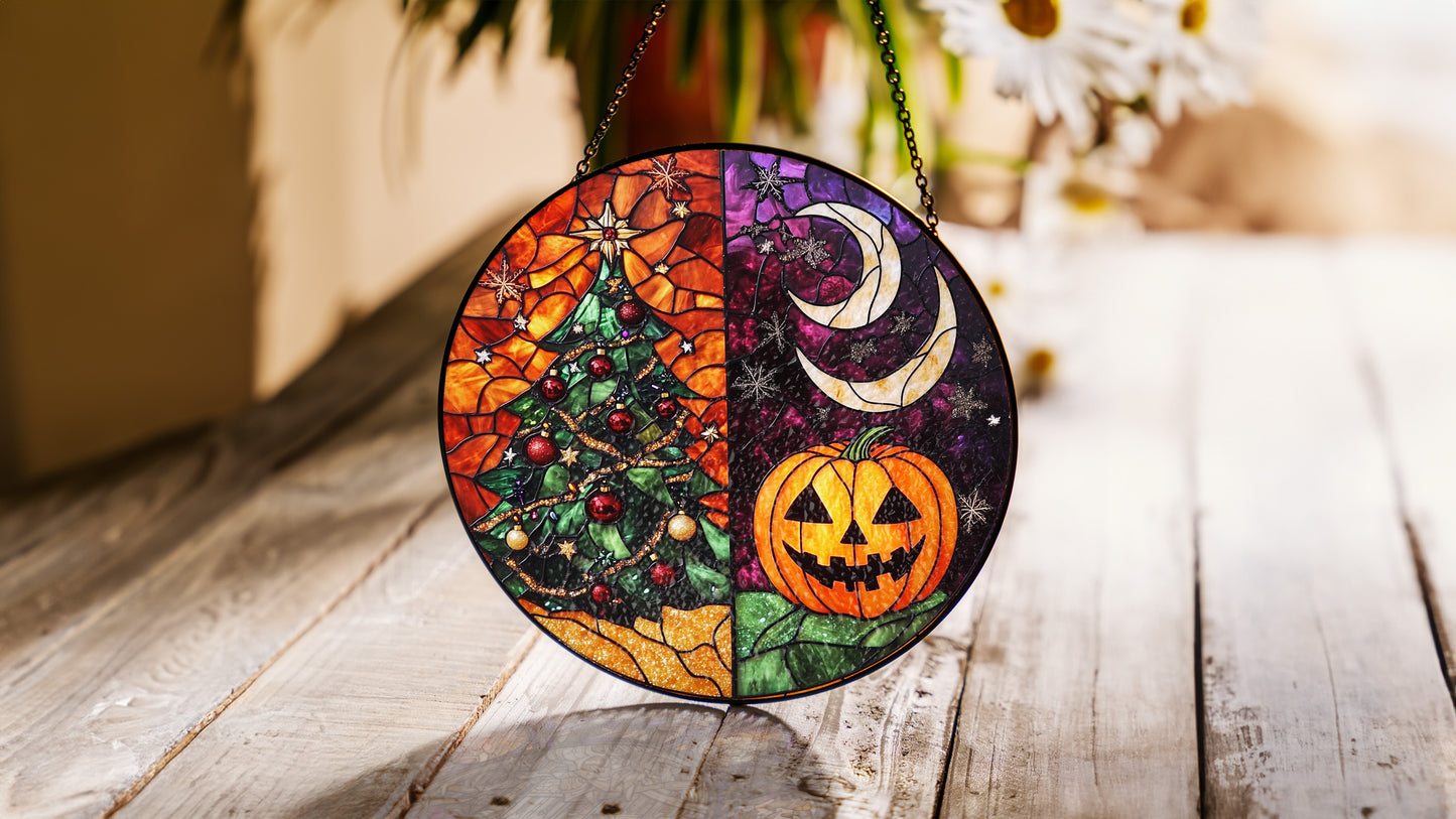 Halloween Suncatcher, Spooky Stained Glass Window Decor, Home and Party Decoration, HLW002