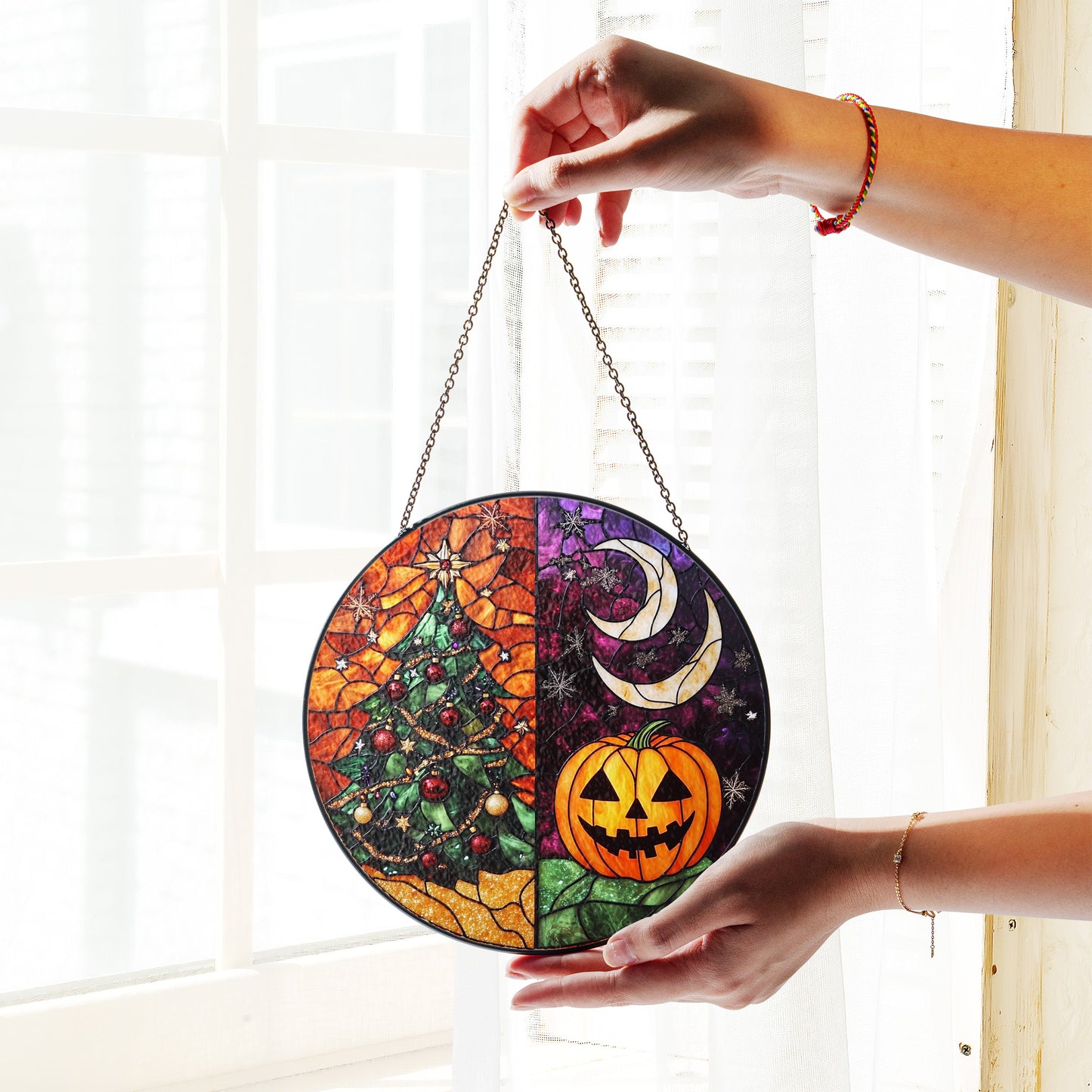 Halloween Suncatcher, Spooky Stained Glass Window Decor, Home and Party Decoration, HLW002