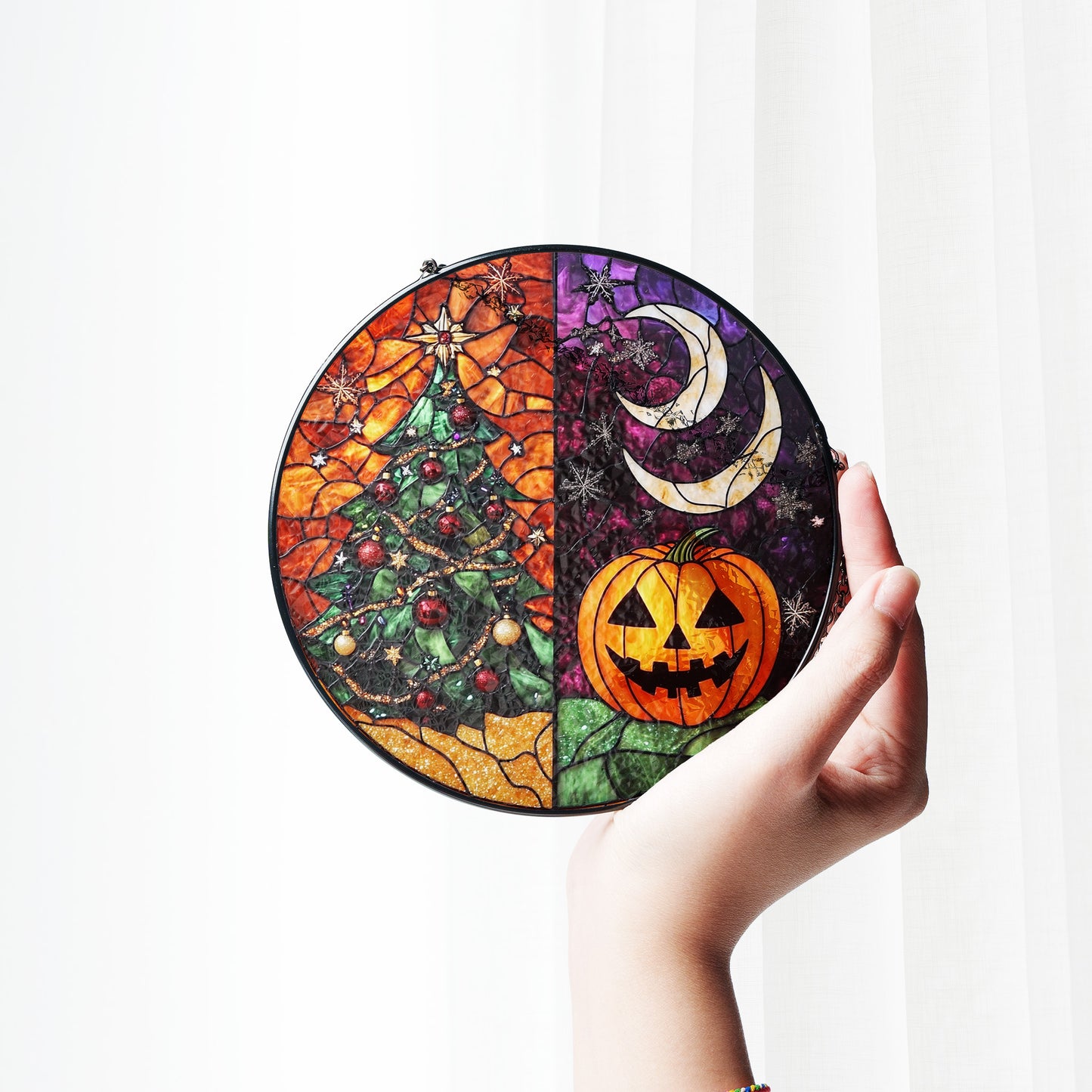 Halloween Suncatcher, Spooky Stained Glass Window Decor, Home and Party Decoration, HLW002