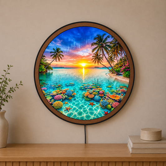 Handmade LED Tropical Beach Wall Art - Wooden Frame Acrylic Lamp Decor LED012