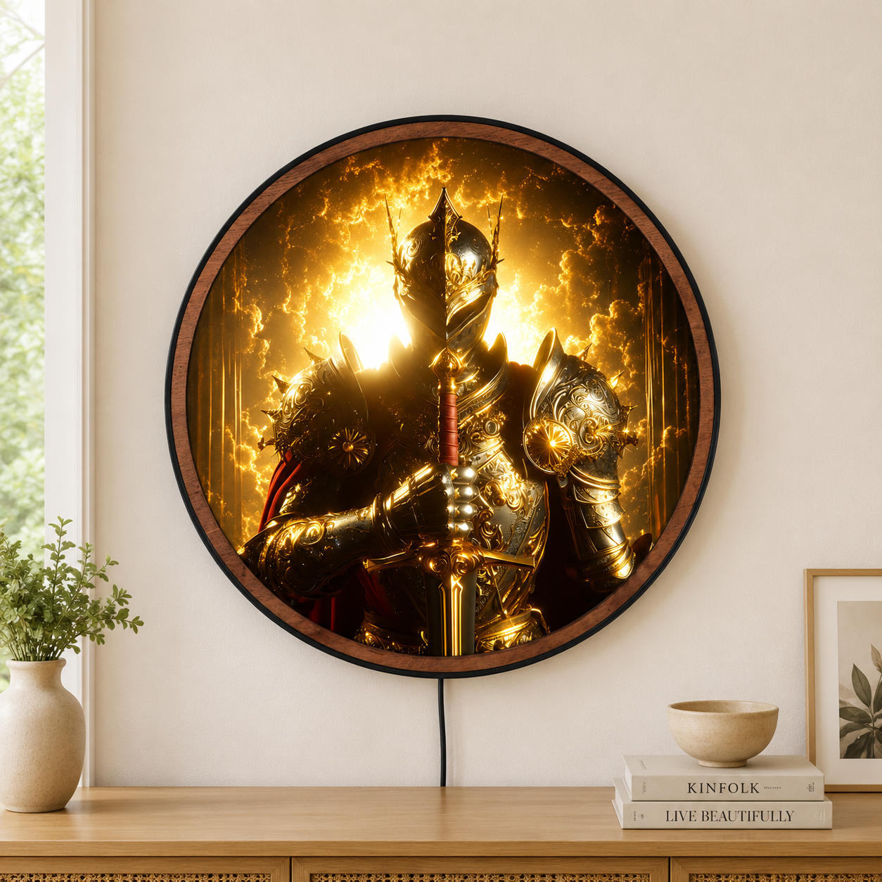 Handmade LED Fantasy Knight Wall Art - Wooden Frame Acrylic Lamp Decor LED046