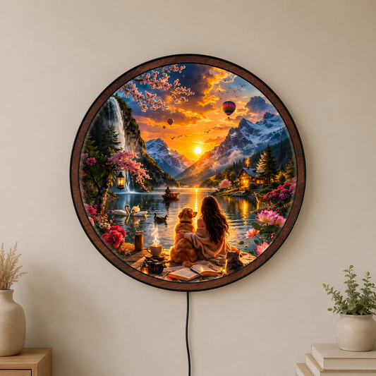 Handmade LED Cozy Lakeside Wall Art - Wooden Frame Acrylic Lamp Decor LED023