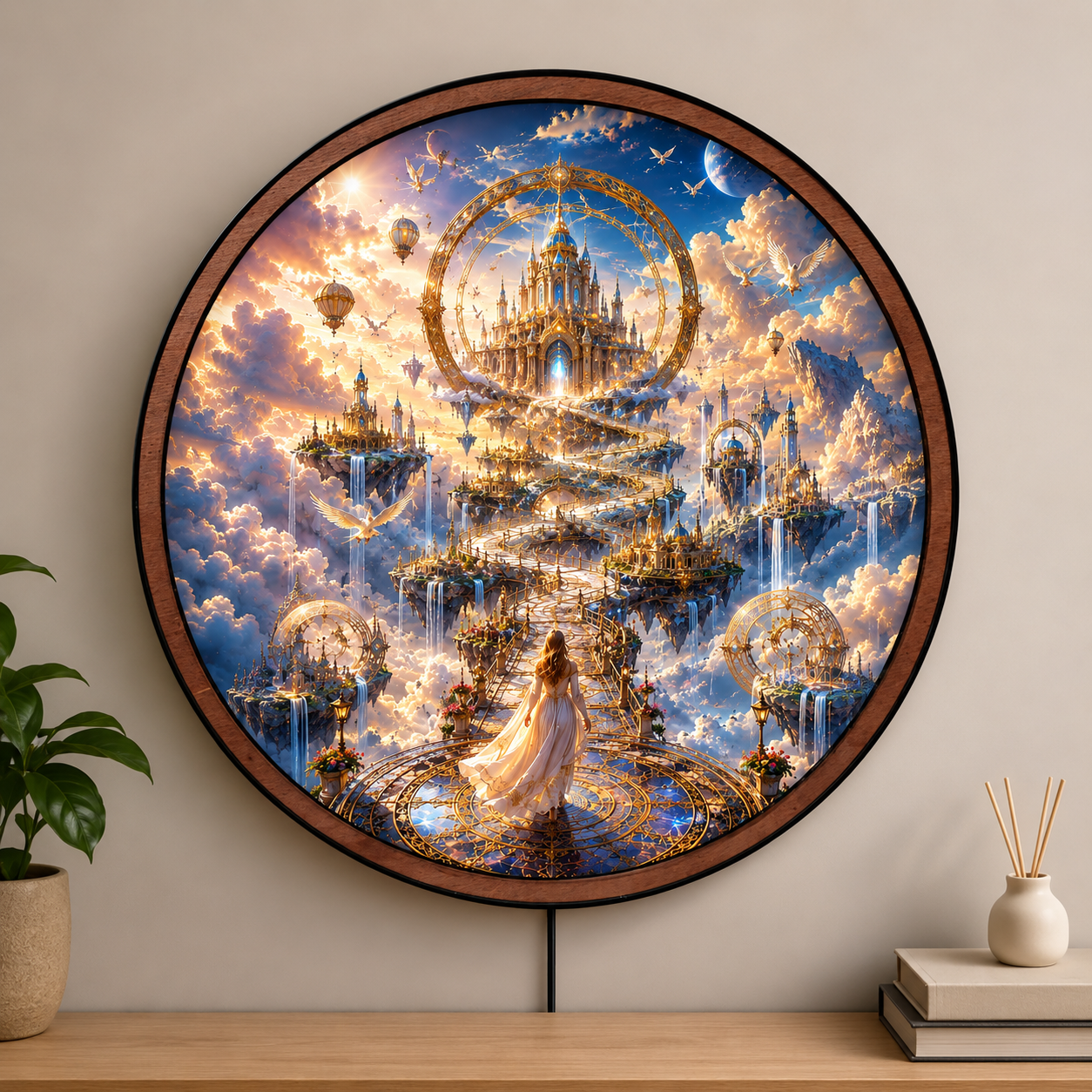 Handmade LED Fantasy Sky Kingdom Wall Art - Wooden Frame Acrylic Lamp Decor LED025