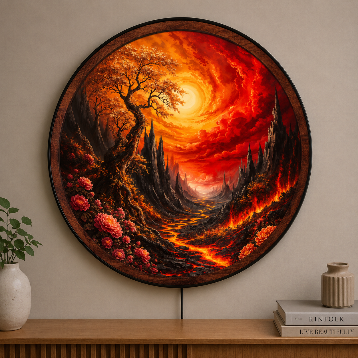 Handmade LED Fantasy Inferno Wall Art - Wooden Frame Acrylic Lamp Decor LED042