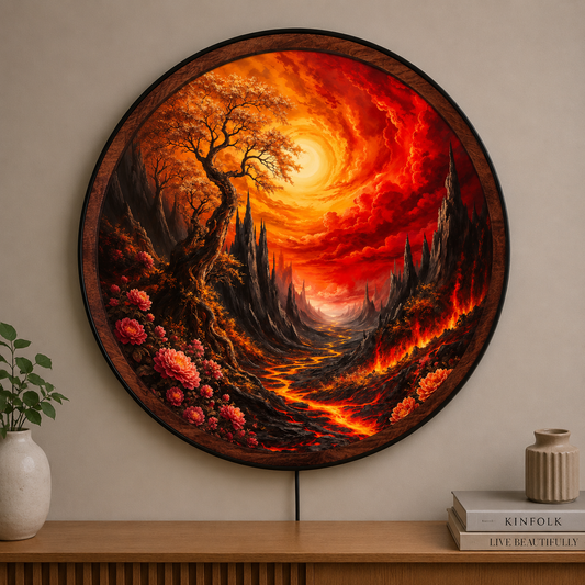 Handmade LED Fantasy Inferno Wall Art - Wooden Frame Acrylic Lamp Decor LED042
