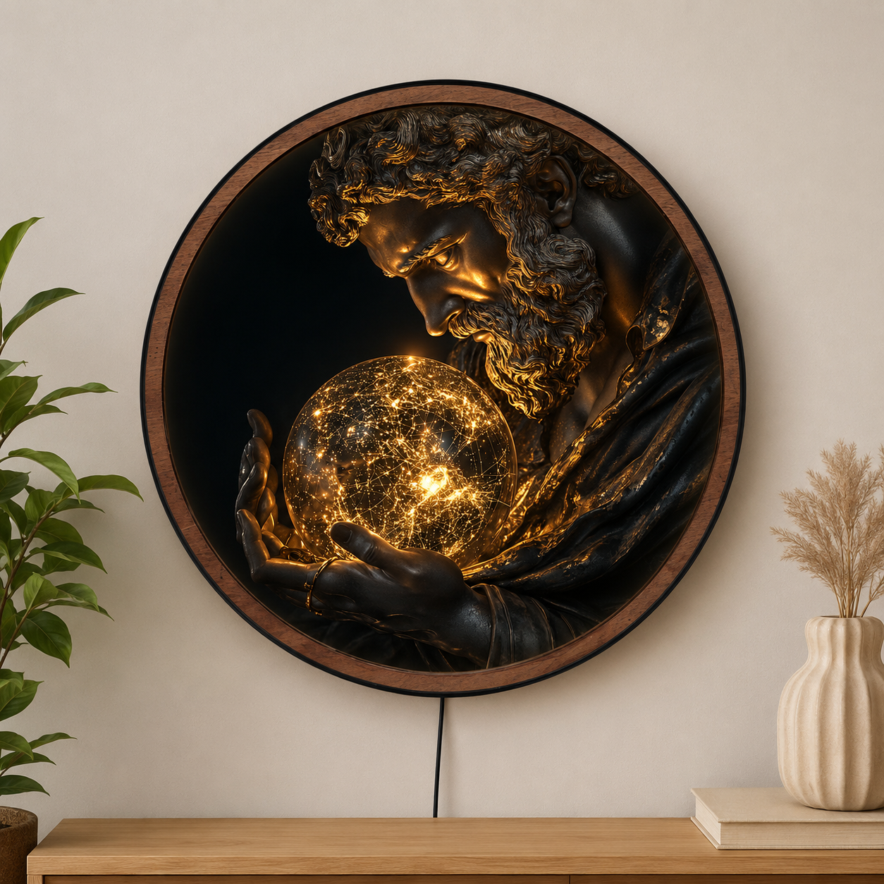 Handmade LED Fantasy God Wall Art - Wooden Frame Acrylic Lamp Decor LED052